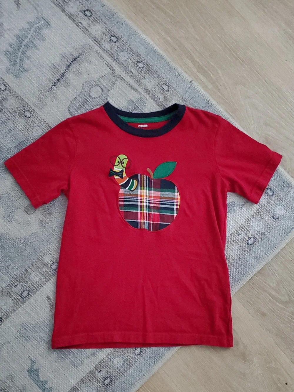Gymboree Boys Red Applique Back To School Bookworm Shirt 100% Cotton Sz7